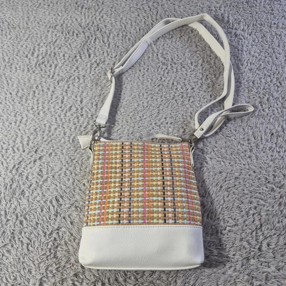 Stone &‎ Co 69714 Womens White Multi Woven Paper Straw Crossbody Bag Purse NWOT